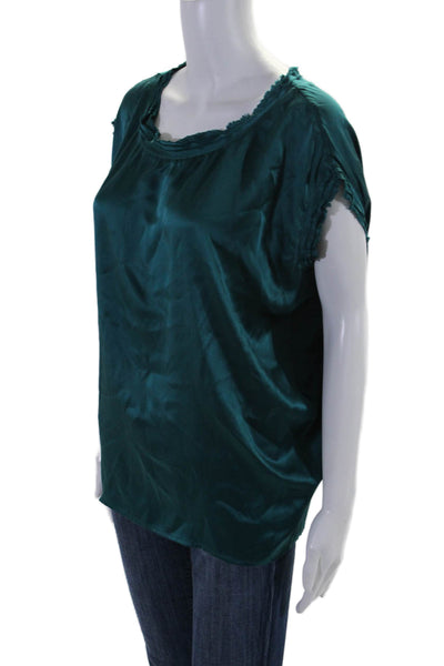 Joie Women's Round Neck Raw Edge Sleeveless Silk Blouse Green Size S