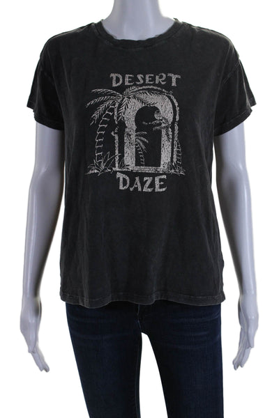 Paige Black Label Womens Cotton Short Sleeve Graphic T shirt Gray Size S