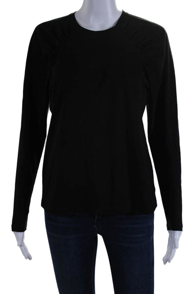 Theory Womens Cotton Long Puff Sleeve Crewneck T shirt Blouse Black Size M