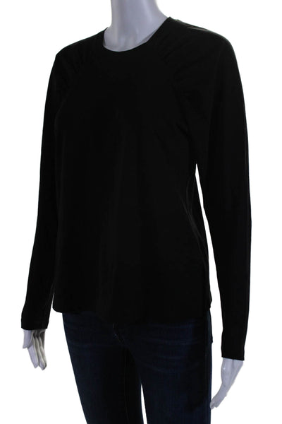 Theory Womens Cotton Long Puff Sleeve Crewneck T shirt Blouse Black Size M