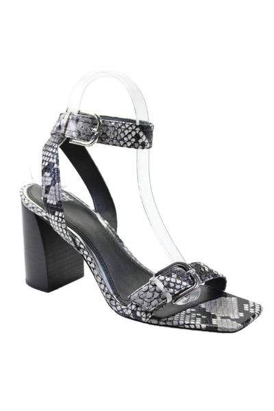 Paige Womens Leather Snakeskin Print Peep Toe Ankle Strap Sandals Gray Size 7.5