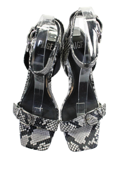 Paige Womens Leather Snakeskin Print Peep Toe Ankle Strap Sandals Gray Size 7.5