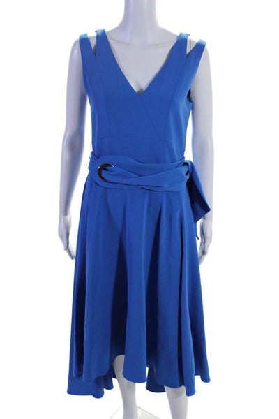 Karen Millen Womens Belted V-Neck Sleeveless Zip Up Maxi Dress Blue Size 8