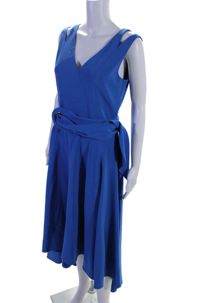 Karen Millen Womens Belted V-Neck Sleeveless Zip Up Maxi Dress Blue Size 8