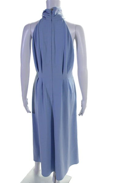 Lela Rose Womens Pleated High Neck Sleeveless Zip Up Maxi Dress Blue Size M