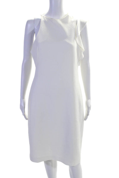 Black Halo Womens Round Neck Sleeveless Zip Up Asymmetrical Dress White Size 10