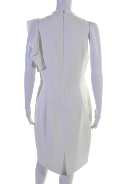 Black Halo Womens Round Neck Sleeveless Zip Up Asymmetrical Dress White Size 10