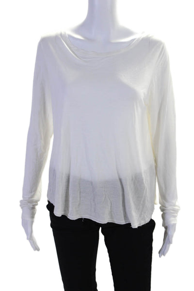 Vince Womens Long Sleeve Scoop Neck Silk Combo Relaxed Fit T shirt White Size M