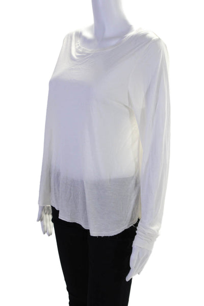 Vince Womens Long Sleeve Scoop Neck Silk Combo Relaxed Fit T shirt White Size M