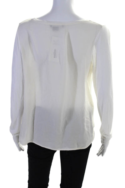 Vince Womens Long Sleeve Scoop Neck Silk Combo Relaxed Fit T shirt White Size M