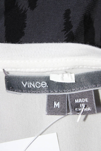 Vince Womens Long Sleeve Scoop Neck Silk Combo Relaxed Fit T shirt White Size M