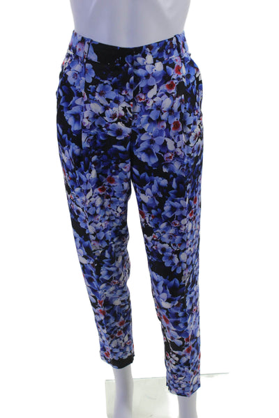 J Crew Womens Mid Rise Floral Print Pleated Trousers Blue Size 00