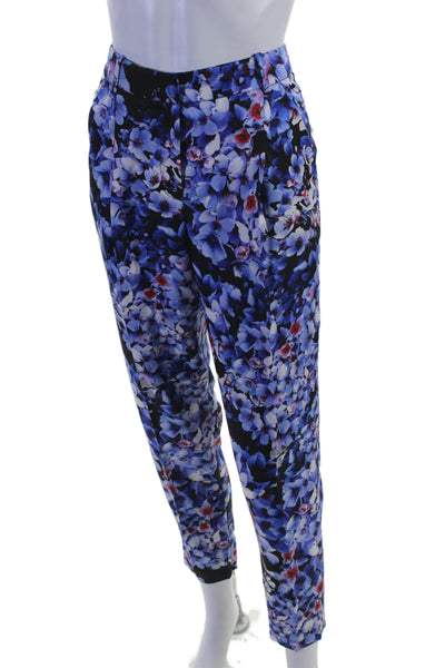 J Crew Womens Mid Rise Floral Print Pleated Trousers Blue Size 00