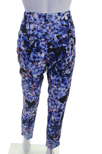 J Crew Womens Mid Rise Floral Print Pleated Trousers Blue Size 00