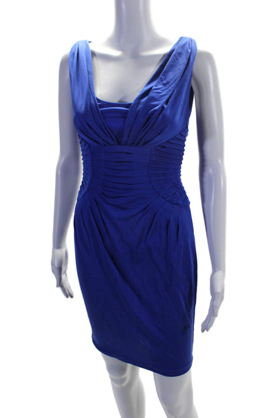 Catherine Malandrino Womens Silk V Neck Pleated Bodycon Dress Blue Size P