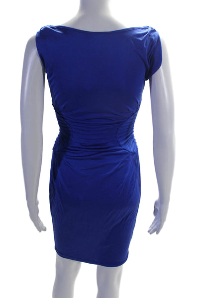 Catherine Malandrino Womens Silk V Neck Pleated Bodycon Dress Blue Size P