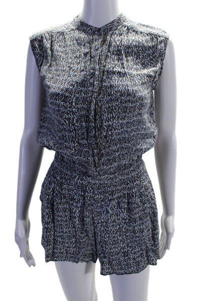 Vince Womens Silk Sleeveless Abstract Print Button Up Romper Gray Blue Size 2