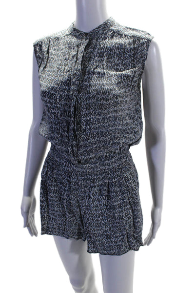 Vince Womens Silk Sleeveless Abstract Print Button Up Romper Gray Blue Size 2