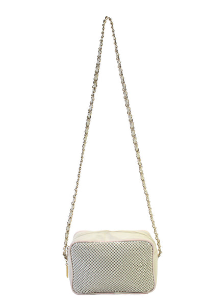 Whiting & Davis Womens Textured Sequence Square Small Crossbody Bag Cream OS