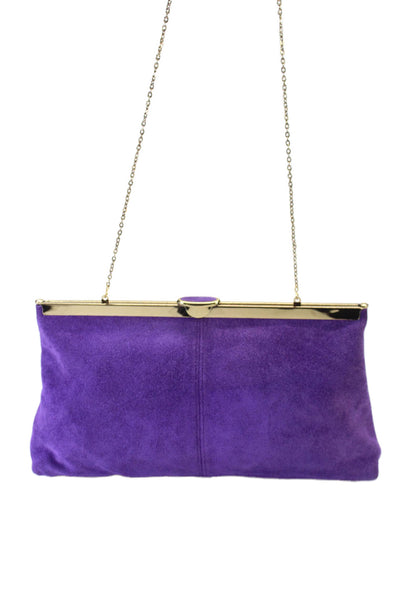 Etra Womens Suede Texture Gold Tone Hardware Clasp Pouch Purse Purple OS