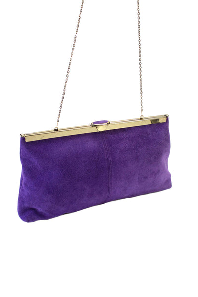 Etra Womens Suede Texture Gold Tone Hardware Clasp Pouch Purse Purple OS