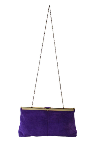 Etra Womens Suede Texture Gold Tone Hardware Clasp Pouch Purse Purple OS