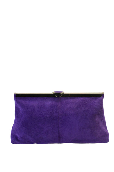 Etra Womens Suede Texture Gold Tone Hardware Clasp Pouch Purse Purple OS