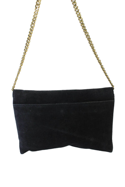 J Crew Womens Suede Texture Gold Toned Chain Clutch Shoulder Bag Black OS