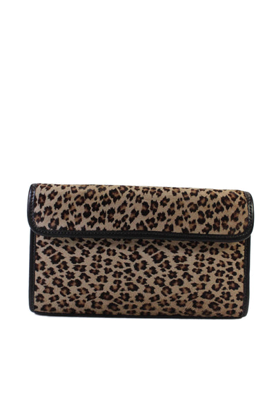 Donald J Pliner Women Textured Magnet Clasp Hand Held Cheetah Clutch Bag Brown O