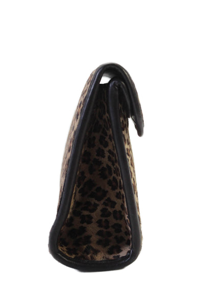 Donald J Pliner Women Textured Magnet Clasp Hand Held Cheetah Clutch Bag Brown O