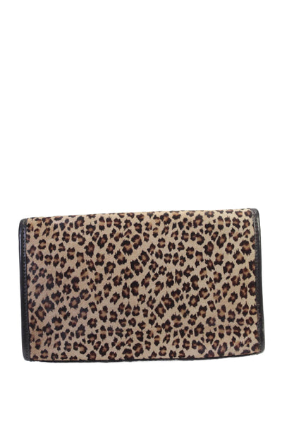 Donald J Pliner Women Textured Magnet Clasp Hand Held Cheetah Clutch Bag Brown O