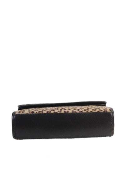 Donald J Pliner Women Textured Magnet Clasp Hand Held Cheetah Clutch Bag Brown O