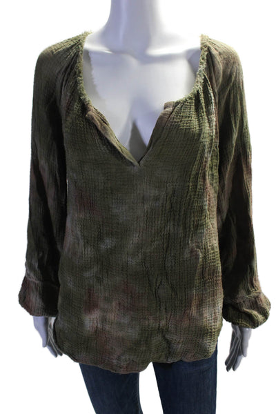 Red Haute Womens Pullover Long Sleeve V Neck Blouse Green Size XS