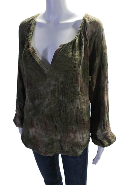Red Haute Womens Pullover Long Sleeve V Neck Blouse Green Size XS