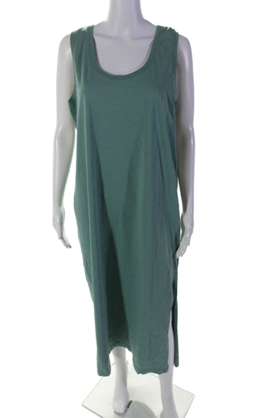 Pact Womens Cotton Sleeveless Round Neck Slit Casual T-Shirt Dress Green Size L