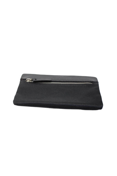 Designer Mens Silk and Leather Zipped Closure Two-Sided Card Holder Wallet Black