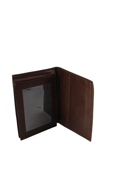 Designer Mens Leather Trifold Open Closure Card Case Billfold Wallet Brown