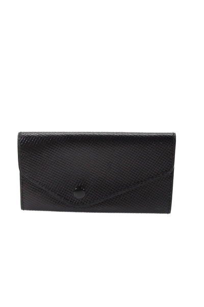 Designer Womens Leather Textured Embossed Hook Chain Card Wallet Black