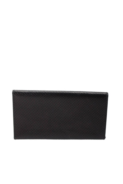 Designer Womens Leather Textured Embossed Hook Chain Card Wallet Black