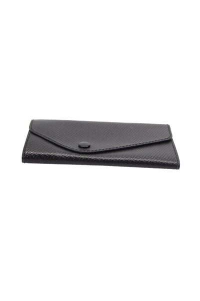 Designer Womens Leather Textured Embossed Hook Chain Card Wallet Black