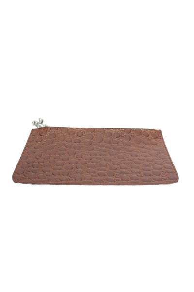 Designer Mens Animal Print Embossed Zip Closure Charmed Wallet Case Brown