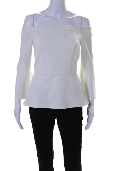 Allen Schwartz Womens Long Sleve Off Shoulder Peplum Blouse White Size S