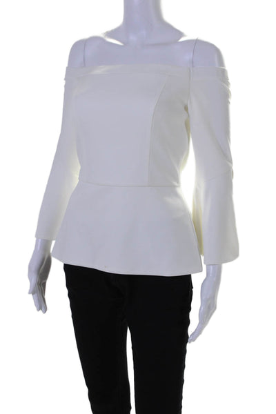 Allen Schwartz Womens Long Sleve Off Shoulder Peplum Blouse White Size S