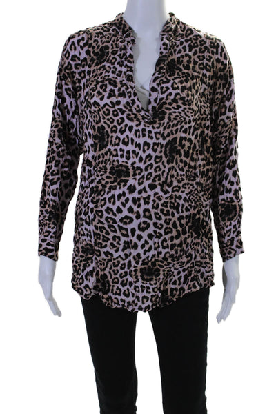 Mikoh Womens Long Sleeve V Neck Leopard Print Blouse Pink Size 1