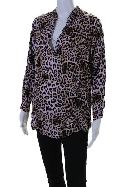 Mikoh Womens Long Sleeve V Neck Leopard Print Blouse Pink Size 1