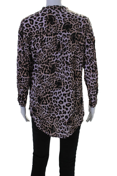 Mikoh Womens Long Sleeve V Neck Leopard Print Blouse Pink Size 1