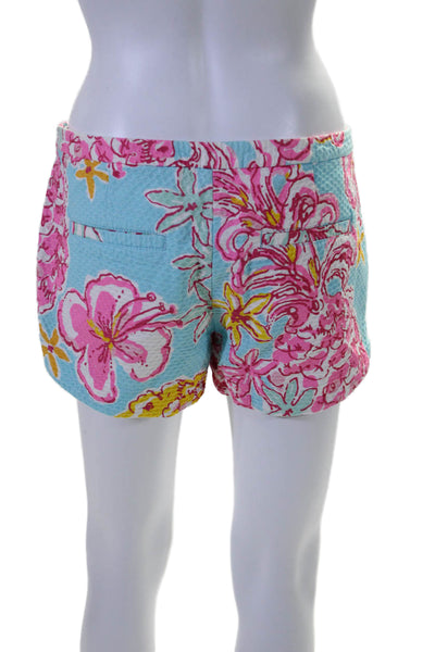 Lily Pulitzer Womens Cotton Floral Print Mini Shorts Blue Pink Size 2