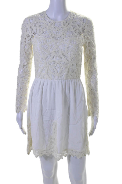 Saylor Womens Long Sleeve Lace A Line Dress White Size S