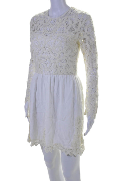 Saylor Womens Long Sleeve Lace A Line Dress White Size S