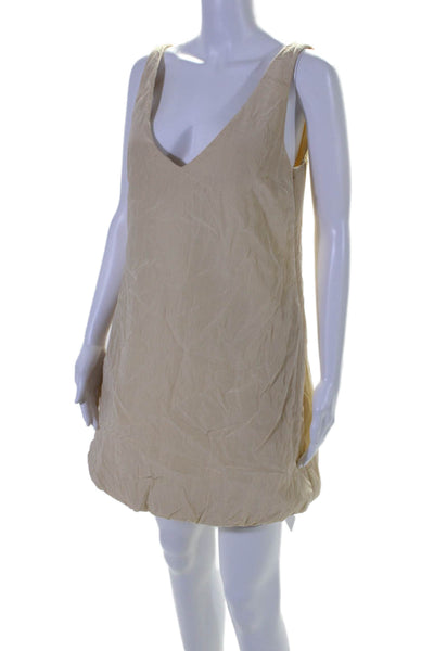 Khaite Womens V Neck Sleeveless Mini Shift Dress Light Beige Size 6